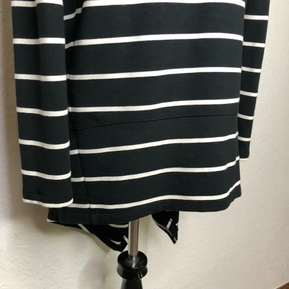 Lauren Ralph Lauren black white striped long open front cardigan size Medium